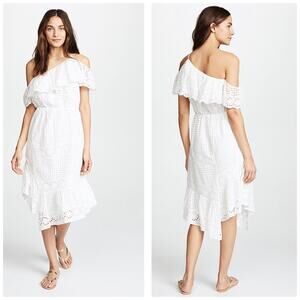 🆕 Joie Corynn Eyelet Porcelaine‎ White Asymmetrical Midi Dress Size Large New